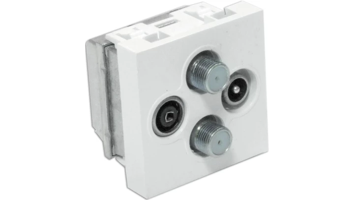 Gniazdo RTV-SAT podwójne końcowe 45x45 (gn.antenowe męskie/gn.antenowe żeńskie/ 2 x gn. typu F żeńskie) EM/P2VK