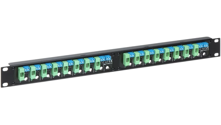 Dystrybutor zasilania (łączówka, rozgałęźnik) 2-we/2x8-wy max.24VDC 8A bezpiecznik 16x1A Rack 19” LZ-16P/R19