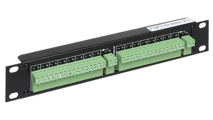Dystrybutor zasilania (łączówka, rozgałęźnik) 2-we/2x8-wy max.24VDC 5A Rack 10” LZ-16/R10