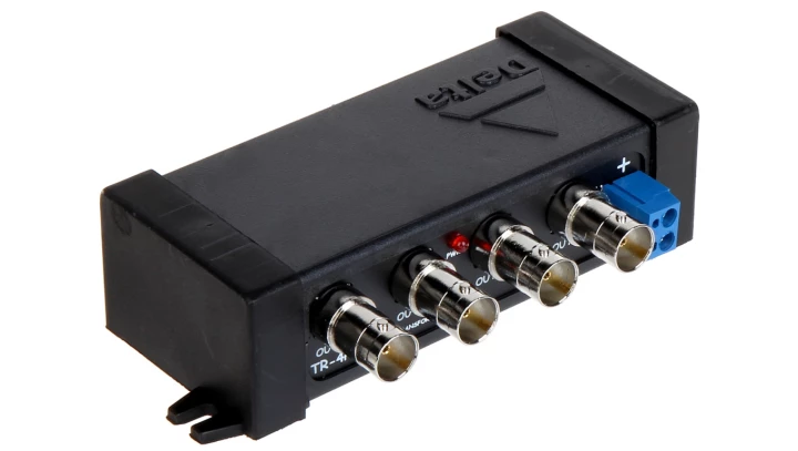 Transformator do przesyłania 4 sygnałów wideo AHD, HD-CVI, HD-TVI, CVBS, 4K UHD + zasilanie po skrętce, TR-4P/70