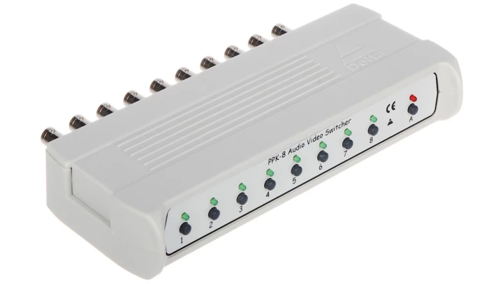 Przełącznik kamer CCTV i audio 8-we BNC + 8-we audio/ 1-wy BNC + 2 wy-audio AHD, HD-CVI, HD-TVI PPK-8