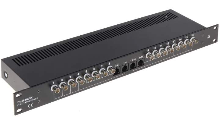 Transformator do przesyłania sygnału wideo po skrętce 16-kanałowy AHD, HD-CVI, HD-TVI, CVBS, 4K UHD Rack 19” TR-16/RACK