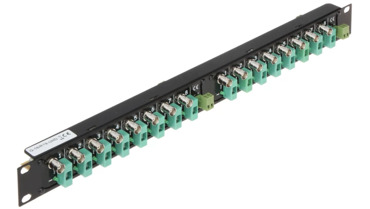 Gniazdo dystrybucyjne 16x BNC video 16x DC zasilanie AHD 8Mpx, HD-CVI 8Mpx, HD-TVI 8Mpx G-16/R19-UHD Rack 19”