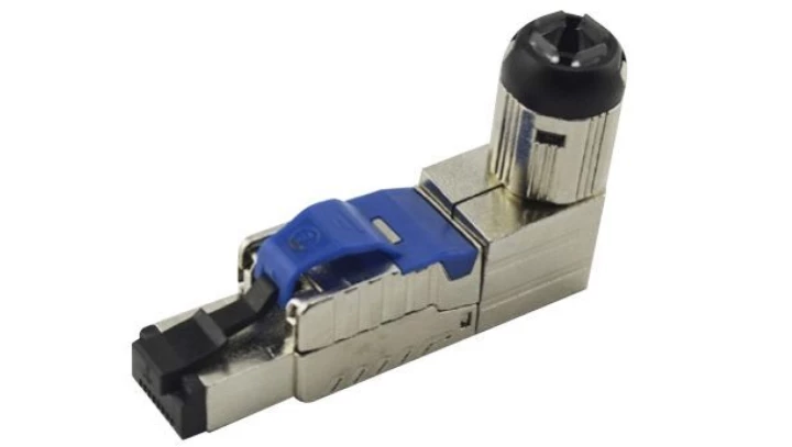 Wtyk modularny RJ-45 8p8c kat.6A drut FTP beznarzędziowy, kątowy 90 stopni