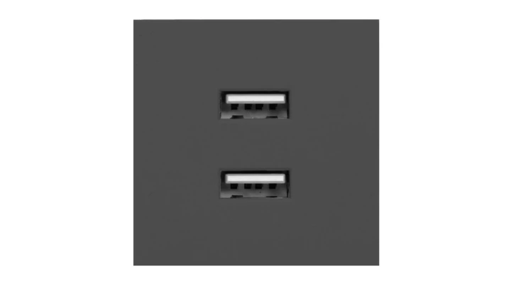 NOEN USB x 2, podwójny port modułowy 45x45mm z ładowarką USB, 2,1A 5V DC, czarny,OR-GM-9010/B/USBX2