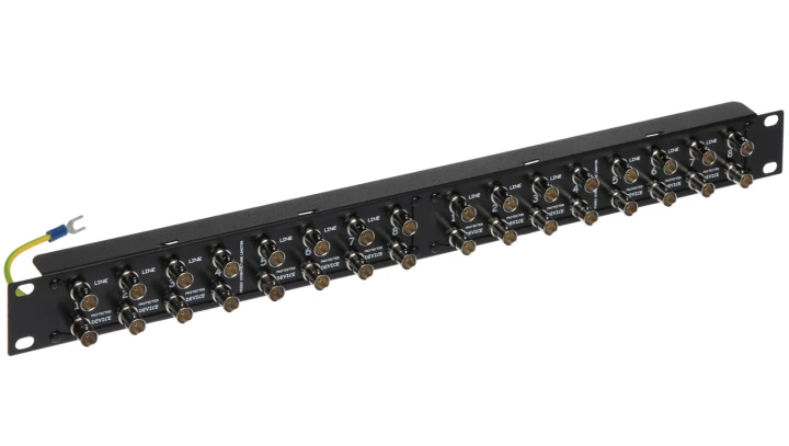 Ogranicznik przepięć 16-kanałowy systemu CCTV AHD, HD-CVI, HD-TVI, CVBS, PAL max. 5kA Rack 19” OPV-16/RACK