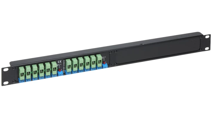 Dystrybutor zasilania (łączówka, rozgałęźnik) 2-we/2x6-wy max.24VDC 5A bezpiecznik 12x1A Rack 19 LZ-12/R19