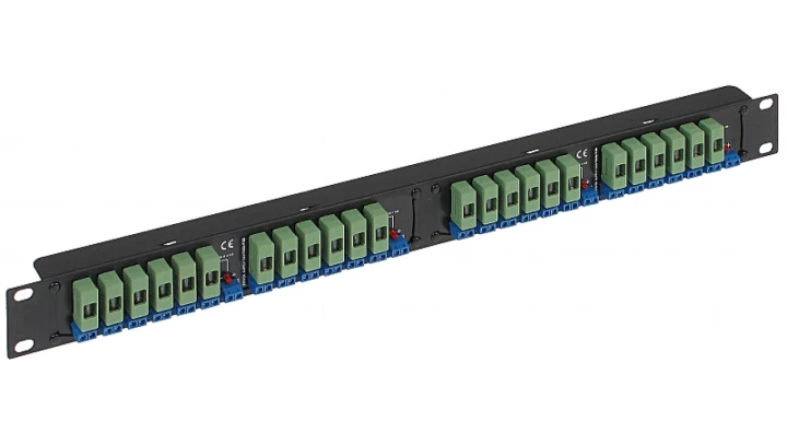 Dystrybutor zasilania (łączówka, rozgałęźnik) 4-we/24-wy max.24VDC 5A bezpiecznik 24x1A Rack 19 LZ-24/R19