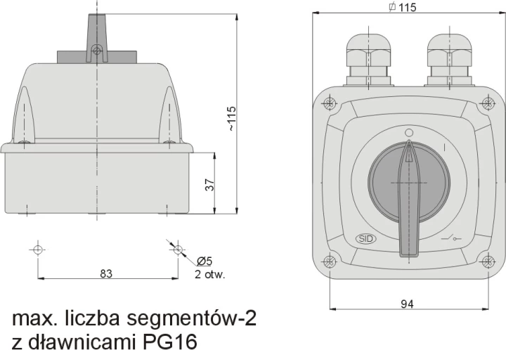 Łącznik krzywkowy 0-I 3P 16A w obudowie IP65 Łuk 16-13 921617