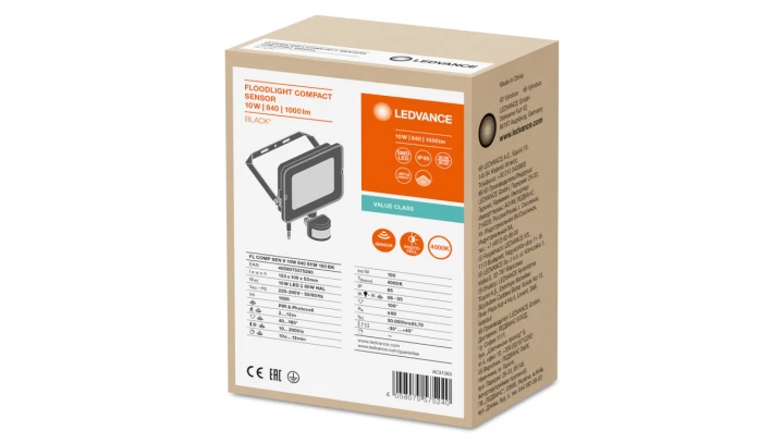 Projektor LED FLOOD COMPACT SENSOR V 10W 1000lm 4000K IP65 SYM 100 (z czujnikiem ruchu) czarny 3 LATA GWARANCJI 4058075575240