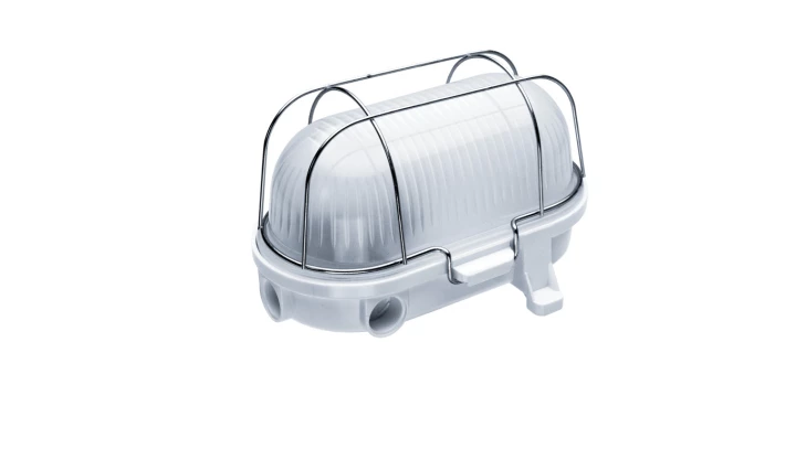 Oprawa kanałowa OVAL-7063NB, E27, 100W, biała-bakelit, klosz matowy-szkło, IP54, siatka metalowa A1230-M