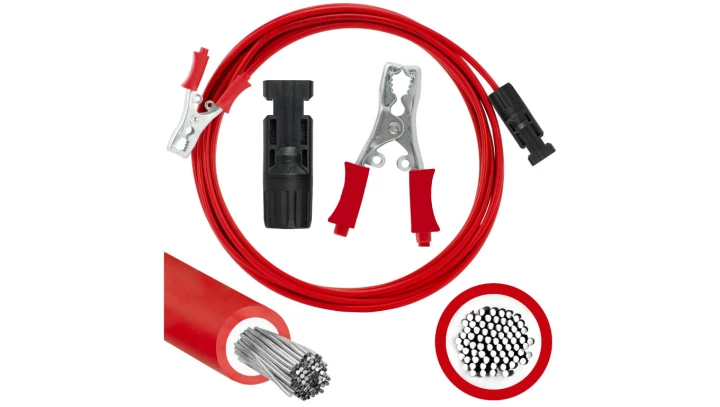 Kabel solarny przyłączeniowy 4mm2 złącze typu Krokodyl 40A / gniazdo typu MC4 czerwony 3m