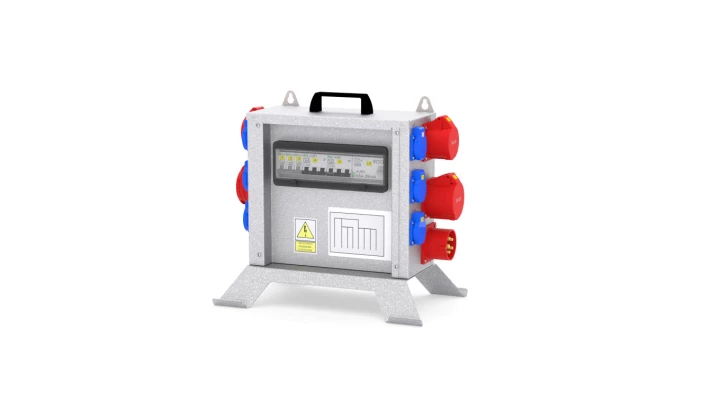 Rozdzielnica budowlana elTOWER-XS W32-002206 6kA IP44 wtyk CEE 32A-5P, gniazda: 6xGK 230V 16A, 2xCEE 16A, 2xCEE 32A, 1xRCCB 6kA