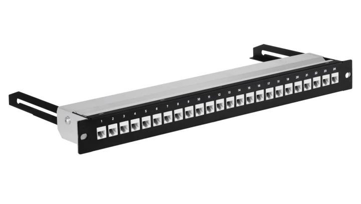 Patch panel pusty wysuwany RACK 19 1U na 24 moduły keystone kat.5e, 6, 6a UTP czarny