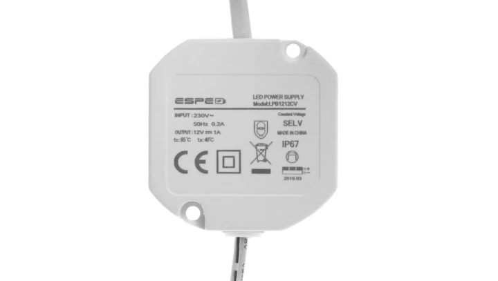 Zasilacz LED dopuszkowy 12V 1A 12W IP67 ESPE LPB1212CV