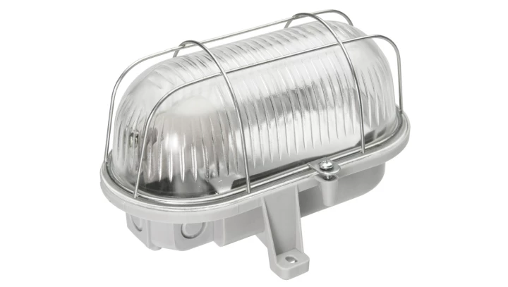 Oprawa kanałowa OVAL-7063T, E27, 100W, biała-polipropylen, klosz przeźroczysty-szkło, IP44, siatka metalowa A1210