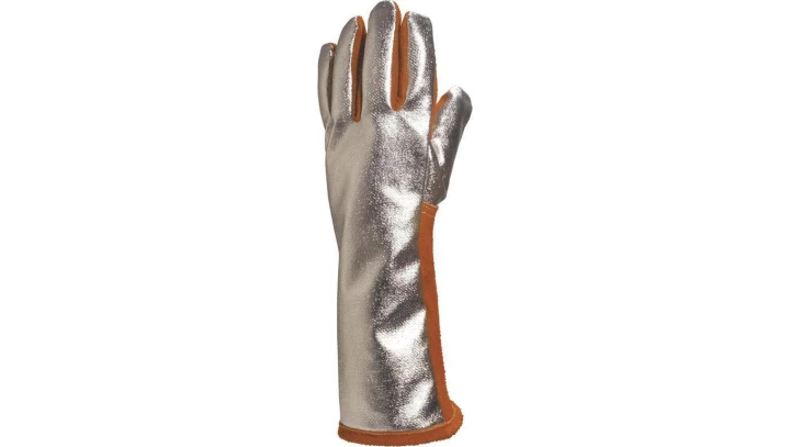 Rękawice spawalnicze z dwoiny bydlęcej tht strona grzbietowa z włókna kevlar preox aluminizowanego kolor pomarańczowy-aluminium