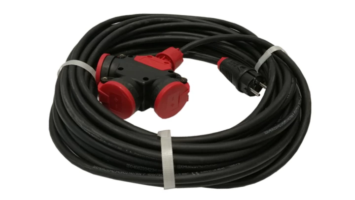 Przedłużacz budowlany jednofazowy elCORD 16A 230V IP44 25m H07RN-F 3G2,5 z wtyczką uni-schuko i potrójnym gniazdem 32126250