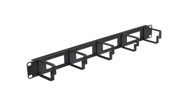 Organizator kabli RACK 19 1U metalowy czarny z 5 uchwytami i przepustami