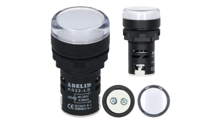 Lampka kontrolna sterownicza biała LED fi:22 230V