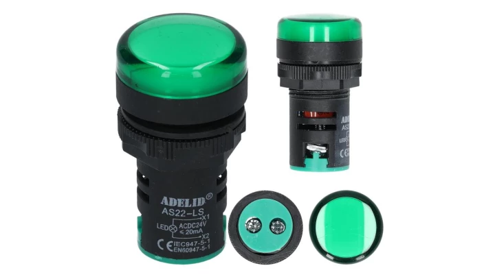 Lampka kontrolna sterownicza zielona LED fi:22 24V