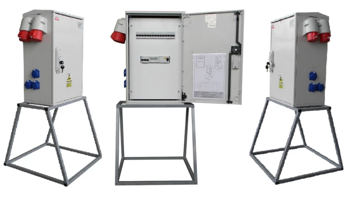 Rozdzielnica elektryczna budowlana na stojaku + licznik 3F (6x2P+Z, 2x16A/5P, 2x32A/5P) RB40x60-K63-00226Z-PL