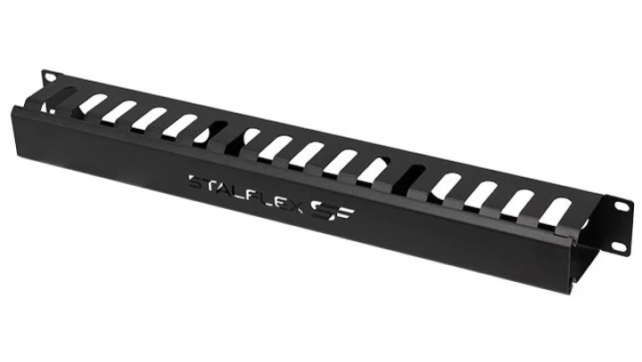 Organizator kabli RACK 19 1U grzebieniowy zamykany metalowy czarny z przesputami