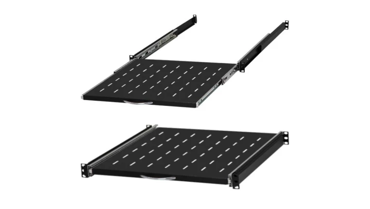 Półka wysuwana do szafy RACK 19 1U 450mm z uchwytem czarna