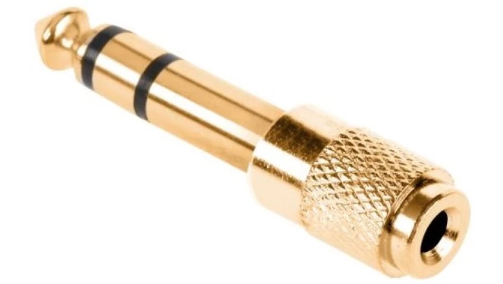 Przejście Adapter Audio AUX Jack 6,3mm Stereo (wtyk) / mini Jack 3,5mm Stereo (gniazdo) pozłacany czarny