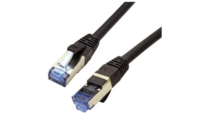Patchcord S/FTP kat.6A PiMF kabel sieciowy LAN 2x RJ45 linka PoE czarny 1m