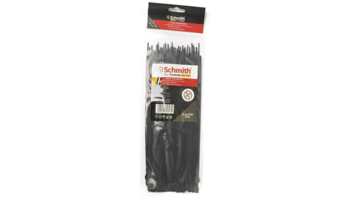 Trytki opaski zaciskowe kablowe 3,6x250 100 szt nylonowe Schmith