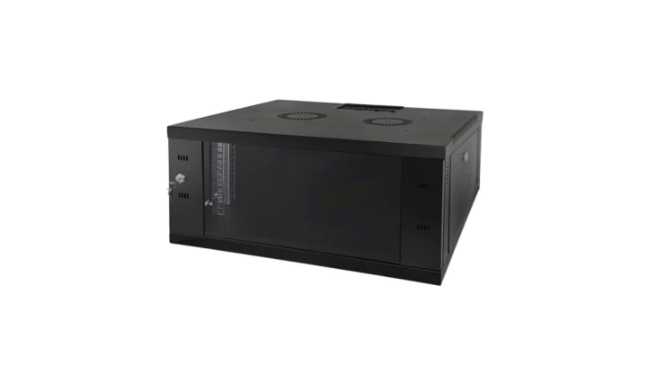 Szafa wisząca 7U, STRONG RACK, 600x450, drzwi jednoskrzydłowe, czarny FLAT PACK SW-7U-600-450-N-DSJ-OP-RP-F-C
