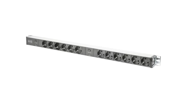 Listwa zasilająca PDU Rack 12x gniazdo schuko 2x 2m wtyk unischuko 16A zab. przeciążeniowe DN-95405