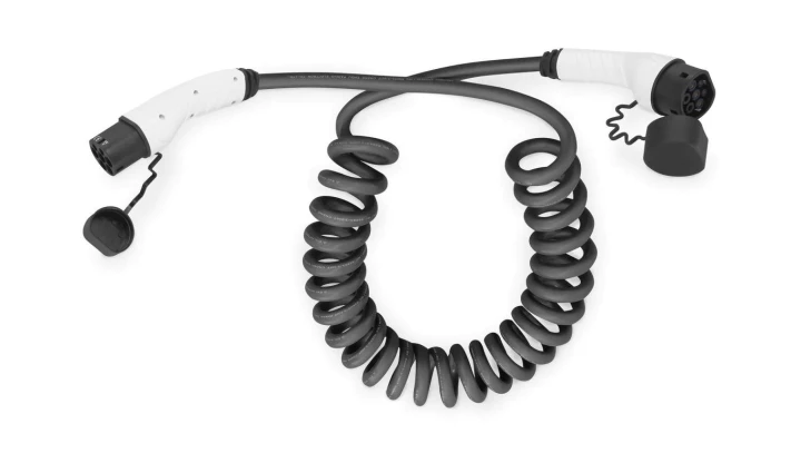 Kabel do ładowania pojazdów elektrycznych spiralny Typ2-Typ2 trójfazowy 415V 32A 7,5m DK-3P32-S-075