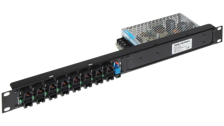 Wysokiej jakości profesjonalny 8-portowy patchpanel PoE z zasilaczem impulsowym, 48V 3,3A 160W, Rack 19” 1U, ZR48-158/POE-8