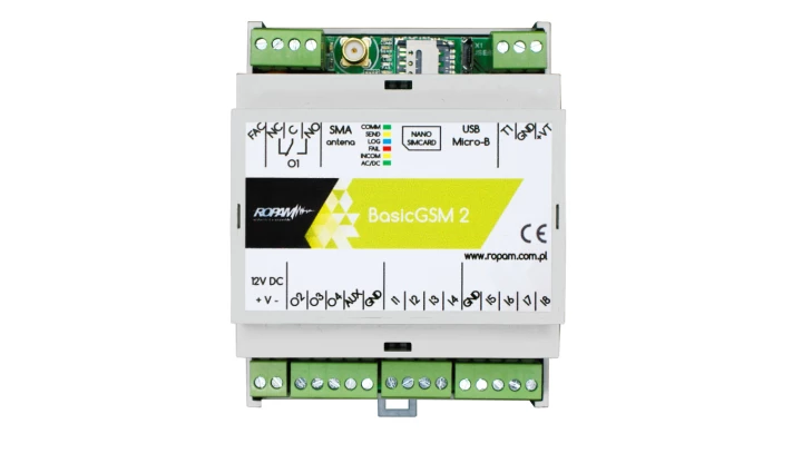Moduł komunikacyjny GSM/GPRS, 12V DC, 8 wejść, 4 wyjścia SMS/CLIP/DTMF/E-MAIL, DIN 4P, BasicGSM-D4M 2