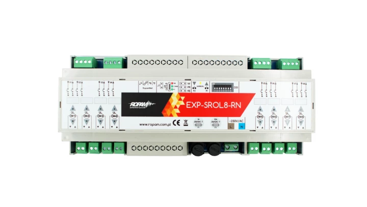 Sterownik rolet autonomiczny ze sterowaniem centralnym, 8 rolet 230V, obudowa DIN 12M, EXP-SROL8-RN