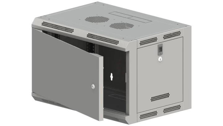 Szafa rack wisząca 19 cali 9U 600x500, niedzielona, drzwi metalowe, kolor szary FLAT PACK