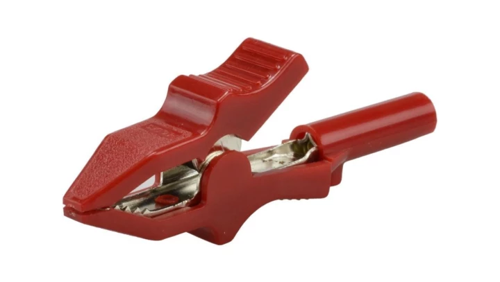 Złącze typu Krokodyl izolowane czerwone HQ z gniazdem na wtyk BANANOWY