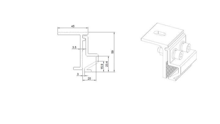 Uchwyt Montażowy Z Regulacją Na Rąbek Blaszany 50mm aluminium typ:1