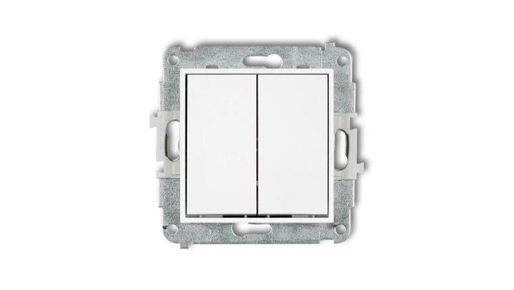 MINI Mechanizm łącznika zwiernego, świecznikowego (dwa klawisze bez piktogramów, wspólne zasilanie) biały mat 25MWP-44.1