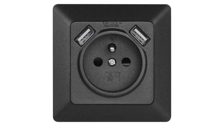 Gniazdo FRENCH z USB 2,1A max. IP20 antracyt EMOS A6000.2