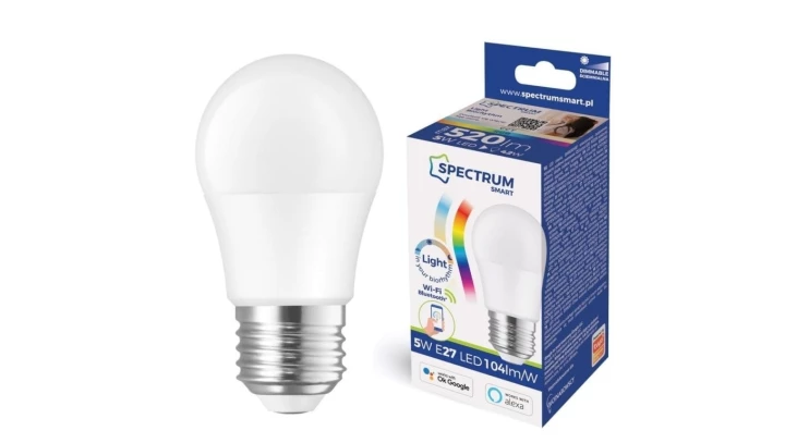 Żarówka LED E27 230V 5W RGBW+CCD+DIMM 520lm Sterowana WiFi i Bluetooth