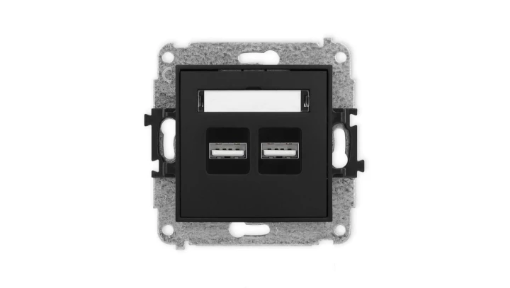 ICON Mechanizm ładowarki USB podwójnej, 5V, 3.1A czarny mat 12ICUSB-6