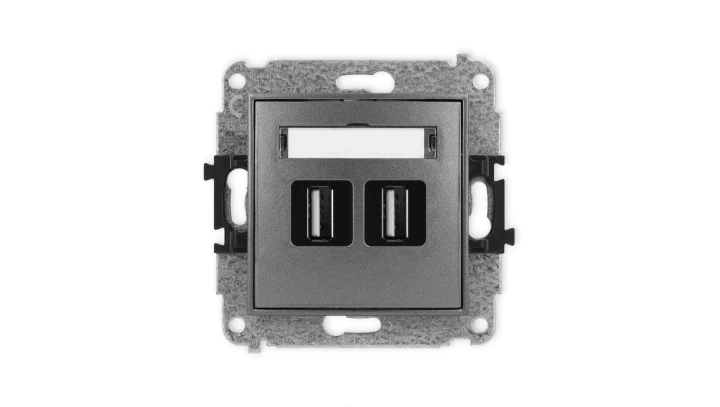 ICON Mechanizm gniazda podwójnego 2xUSB A-A 2.0 grafitowy 11IGUSB-2