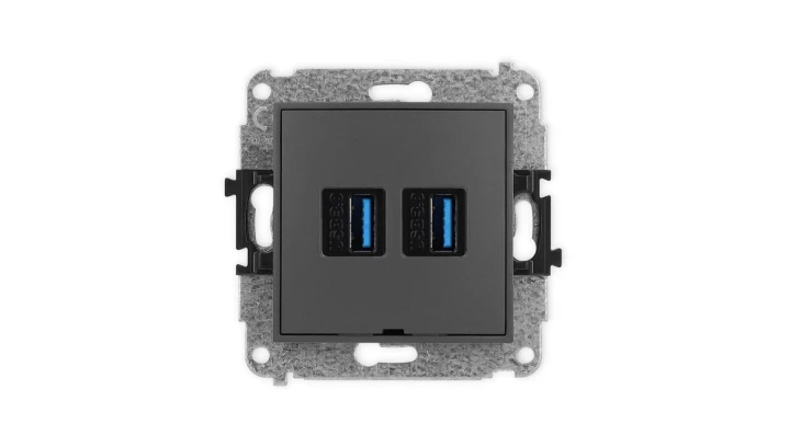 ICON Mechanizm gniazda podwójnego 2xUSB A-A 3.0, bez pola opisowego grafitowy mat 28IGUSBBO-6
