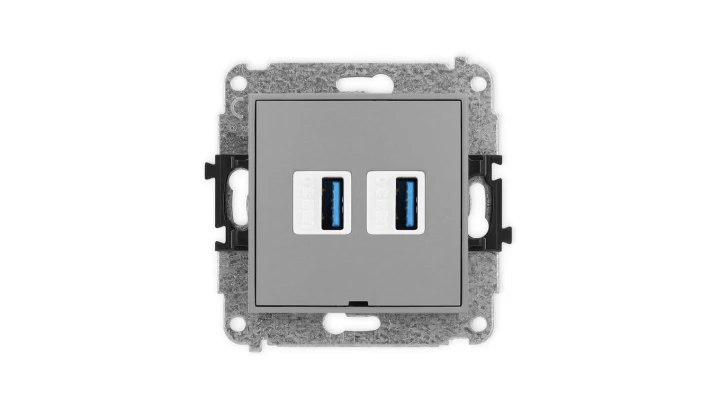 ICON Mechanizm gniazda podwójnego 2xUSB A-A 3.0, bez pola opisowego szary mat 27IGUSBBO-6