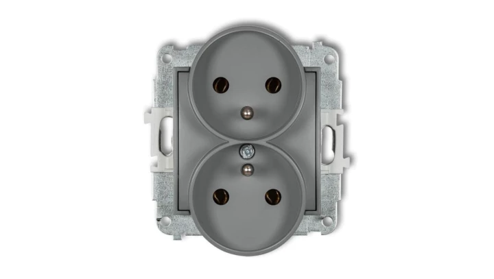 ICON Mechanizm gniazda podwójnego do ramki z uziemieniem 2x(2P+Z) (bez przesłon torów prądowych) szary mat 27IGPR-2z