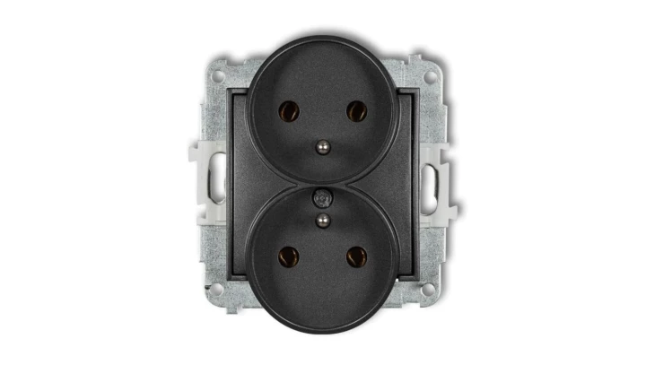 ICON Mechanizm gniazda podwójnego do ramki z uziemieniem 2x(2P+Z) (bez przesłon torów prądowych) grafitowy 11IGPR-2z