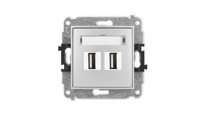 ICON Mechanizm gniazda podwójnego 2xUSB A-A 2.0 srebrny metalik 7IGUSB-2